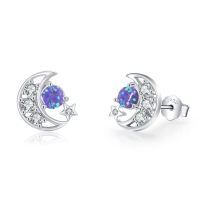 wholesale 925 Sterling Silver Purple Fire Opal Moon & Stars Stud Earrings Celestial s for Women Girls-02-Moon(Purple Opal)