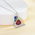 wholesale 925 Sterling Silver Mom Butterfly Heart Pendant Necklace With Red Zircon Two Tone Plating-0-3