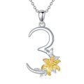wholesale 925 Sterling Silver Gold Plated Lily Flower Pendant Necklace w/Number 2 Luck Charm-0-0