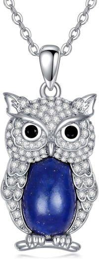 wholesale 925 Sterling Silver Blue Lapis Lazuli & White CZ Owl Pendant Necklace for Women Gifts-Lapis Lazuli