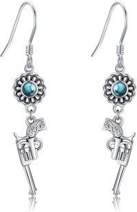 wholesale 925 Sterling Silver Turquoise Stone Cowboy Revolver Drop Earrings Gift for Her-Gun