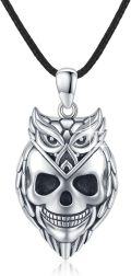 wholesale 925 Sterling Silver Owl Skull Pendant Gothic Necklace for Women and Men-0-0