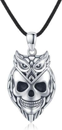 wholesale 925 Sterling Silver Owl Skull Pendant Gothic Necklace for Women and Men-Owl Skull Necklace