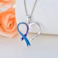 wholesale 925 Sterling Silver Blue & Purple Suicide Awareness Heart Ribbon Pendant Necklace-0-3
