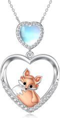 wholesale 925 Sterling Silver Heart-Shaped Moonstone Fox Pendant Necklace for Women Gifts-0-0