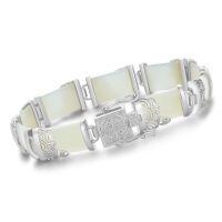 wholesale 925 Sterling Silver Green Jade Link Bracelet Wholesale With Intricate Clasp Design-8.5 Inches B2-Hetian Jade-White Gold