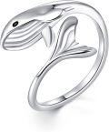 wholesale 925 Sterling Silver Whale Tail Adjustable Open Thimble Ring Sea Life Jewelry-0-0