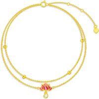 wholesale 14K Gold Beaded Lotus Charm Ankle Anklet for Women - Mothers Day Gift-14K Yellow Gold