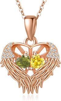 wholesale Sterling Silver 2 Birthstones Angel Wings Necklace for Women-08-11-Aug-Nov