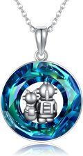 wholesale 925 Sterling Silver Blue Crystal Astronaut & Cat Mommy and Me Pendant Necklace-0-0