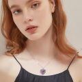 wholesale 925 Sterling Silver Heart Cremation Urn Necklace Oxidized Floral Amethyst Memorial Pendant-0-21