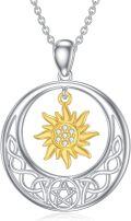 wholesale 925 Sterling Silver Lab-Grown Cubic Zirconia Sun Pendant Necklace for Women-0-0