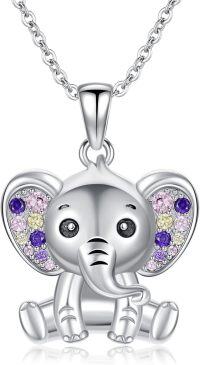 wholesale  Sterling Silver Birthstone Highland Cow Panda Fox Frog Koala Guinea Pig Elephant Necklace Gift -Elephant