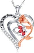 wholesale 925 Sterling Silver Heart Rose Red Crystal Love You Forever Pendant Necklace Gifts for Wife Girlfriend-0-0
