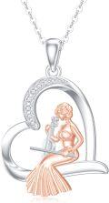 wholesale 925 Sterling Silver Musical Mermaid Pendant Necklace with Heart-Shaped Stone and Crystal Accents-0-0