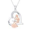 wholesale 925 Sterling Silver Musical Mermaid Pendant Necklace with Heart-Shaped Stone and Crystal Accents-0-0