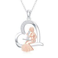 wholesale 925 Sterling Silver Musical Mermaid Pendant Necklace with Heart-Shaped Stone and Crystal Accents-Cello