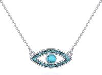 wholesale 925 Sterling Silver Natural Turquoise Evil Eye Charm Necklace Luck Amulet Pendant for Women Girls Gifts 45cm Chain Length-Evil Eye