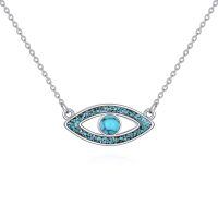wholesale 925 Sterling Silver Natural Turquoise Evil Eye Charm Necklace Luck Amulet Pendant for Women Girls Gifts 45cm Chain Length-Evil Eye