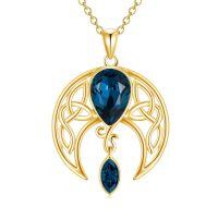 wholesale 925 Sterling Silver Blue Crystal Moon Pendant Necklace Wholesale With Celtic Knot Design-09_ Simulated Sapphire (Gold)