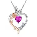 TOUPOP Sterling Silver Pink Tourmaline Heart Butterfly Pendant Necklace-0-0