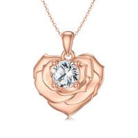 wholesale 14K Rose Gold Moissanite Flower Knot Pendant Necklace with Butterfly Charm for Women-B- Rose Flower Necklace