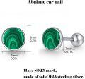 wholesale 925 Sterling Silver Malachite Round Stud Earrings - Small Green Stone Jewelry for Women-0-1
