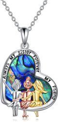 wholesale 925 Sterling Silver Abalone Shell Heart Pendant Necklace with Three Sisters Design - Best Gifts for Sister Forever Friendship Jewelry-0-0