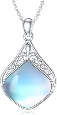 wholesale 925 Sterling Silver Blue Moonstone Teardrop Filigree Celtic Knot Pendant Necklace-Filigree