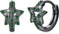 wholesale 925 Sterling Silver Green CZ Star Huggie Hoop Earrings for Men & Women-0-0