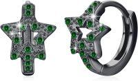 wholesale 925 Sterling Silver Green CZ Star Huggie Hoop Earrings for Men & Women-Black Green