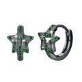 wholesale 925 Sterling Silver Green CZ Star Huggie Hoop Earrings for Men & Women-0-0