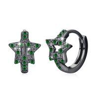 wholesale 925 Sterling Silver Green CZ Star Huggie Hoop Earrings for Men & Women-Black Green