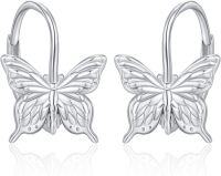 wholesale 925 Sterling Silver Animal Leverback Hoop Earrings Axolotl Cat Sloth Dog Fox Huggie Hypoallergenic Jewelry Gifts for Women Teens-Butterfly