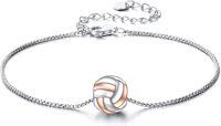 wholesale 925 Sterling Silver Rose Gold and White Enamel Volleyball Charm Bracelet for Women Girls Sport Lover Gifts-Volleyball