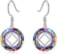 wholesale 925 Sterling Silver Rainbow Crystal Square Cutout Dangle Earrings-Coloful Crystal NA Earrings