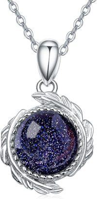wholesale 925 Sterling Silver Natural Druzy Agate Feather Pendant Necklaces for Women-bluesands gemstone