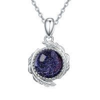 wholesale 925 Sterling Silver Natural Druzy Agate Feather Pendant Necklaces for Women-bluesands gemstone