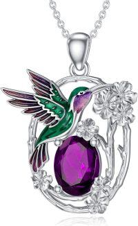 wholesale Sterling Silver Birthstone Hummingbird Pendant Necklace for Women-February