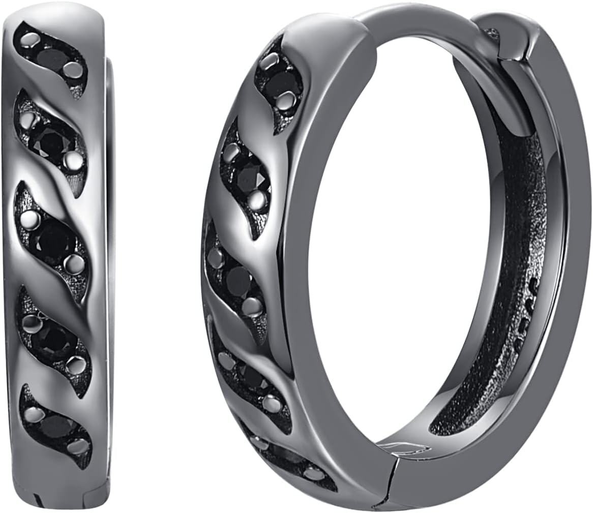 Sterling Silver Cubic Zirconia Hoop Huggie Wave Earrings for Women Men-0-1