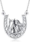 wholesale 925 Sterling Silver Celtic Knot Unicorn & Fairy in Horseshoe Pendant Necklace Gift for Women-0-0