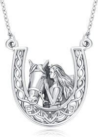 wholesale 925 Sterling Silver Celtic Knot Unicorn & Fairy in Horseshoe Pendant Necklace Gift for Women-Sliver