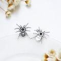 wholesale 925 Sterling Silver Spider Stud Earrings with Black Stone and Skull Design-0-2