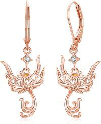 wholesale 925 Sterling Silver Rose Gold Plated Phoenix Drop Earrings with Cubic Zirconia - Nirvana Rebirth  for Her-Rose Gold