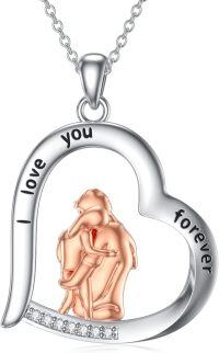 wholesale 925 Sterling Silver Angel Love You Forever Heart Pendant Necklace with Cubic Zirconia Stones for Women-Daughter Neckalce-1