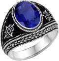 wholesale 925 Sterling Silver Blue Sapphire Vintage Oval Cut Compass Celtic Knot Retro Thumb Pinky Ring for Men-0-0
