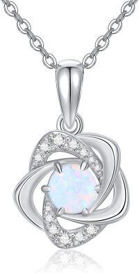 wholesale 14K Gold Moissanite & Opal White Rose Necklace for Women, Romantic Gift for Her, 16 Chain with 2 Extender-Gold