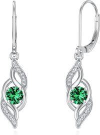 wholesale 925 Sterling Silver 12 Birthstone Leverback Dangle Earrings for Women-05-May.-Emerald