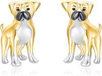 wholesale 925 Sterling Silver Boxer Dog Stud Earrings for Women - Puppy  for Dog Moms & Pet Lovers-Gold Boxer Dog
