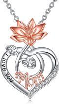 wholesale 925 Sterling Silver Lotus Heart I Love You MOM Pendant Necklaces Gifts for Women Girls Mother's Day Birthday Anniversary Valentine's Christmas Presents Jewelry Accessories-0-0